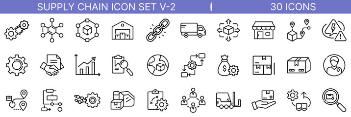 Supply Chain Icon Set – Logistics, Delivery, Inventory Outline Vector Collection