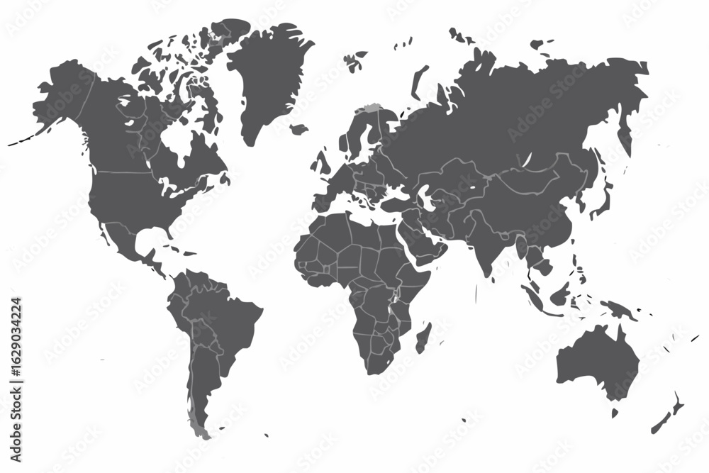 Poster vector a world map illustration showing continents and countries in gray against a white background 