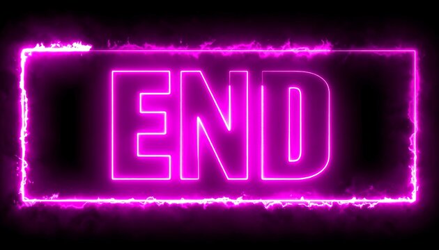 Glowing pink neon "END" within a fiery rectangular frame on black - Powered by Adobe
