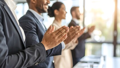Diverse business team clapping hands in appreciation during a successful presentation