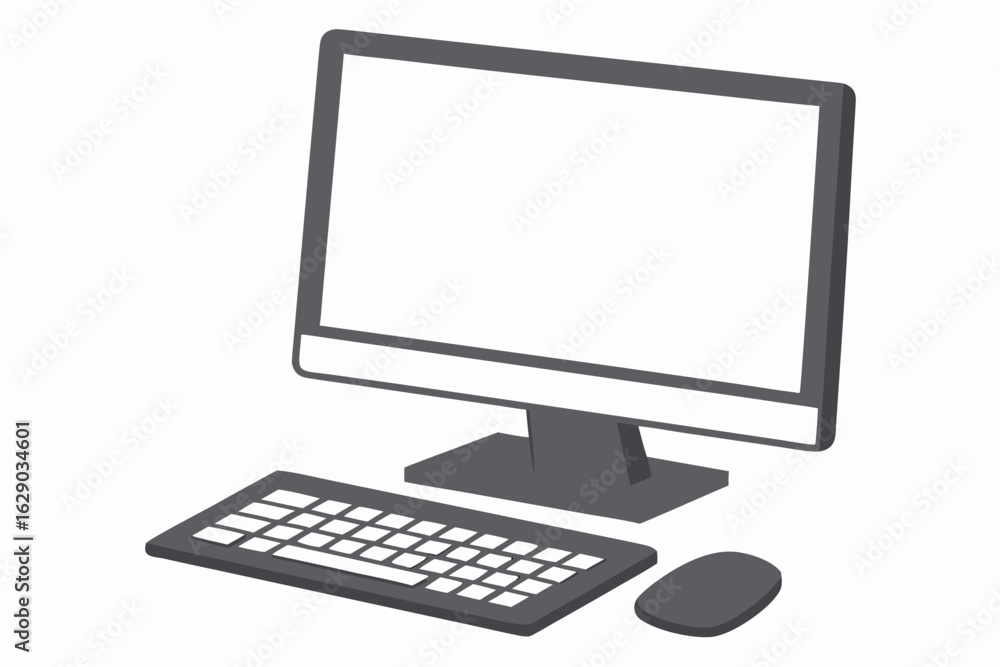 Fototapete desktop computer setup with monitor keyboard and mouse on white background technology device