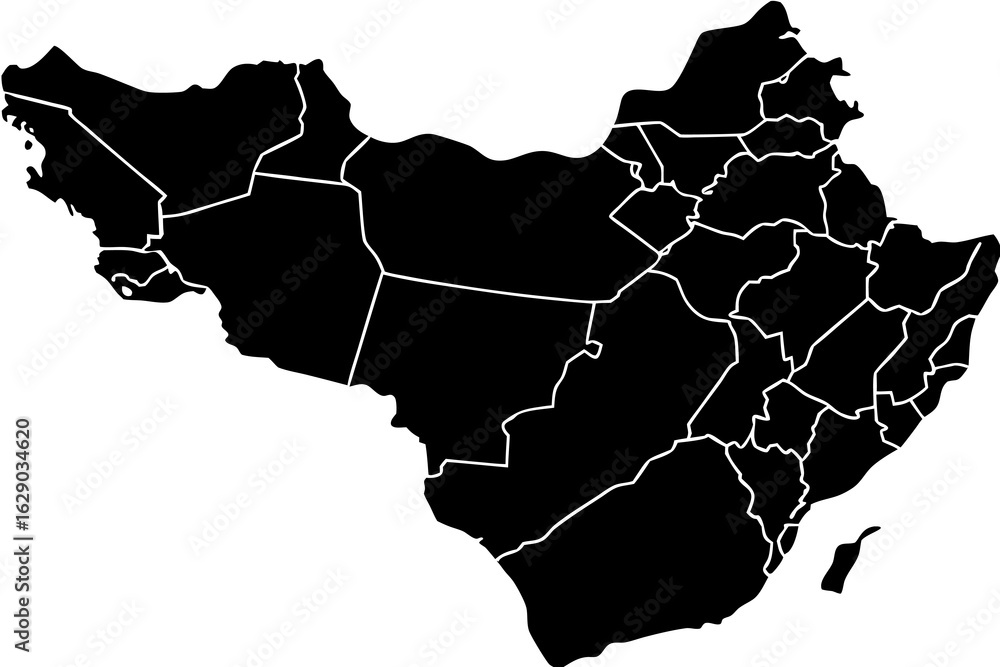 Poster vector detailed black and white map showing regional borders and land divisions with intricate bound