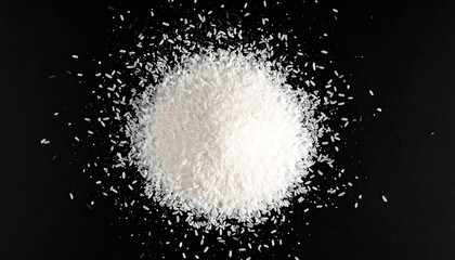 Isolated Pile of White Rice on Black Background with Scattered Grains