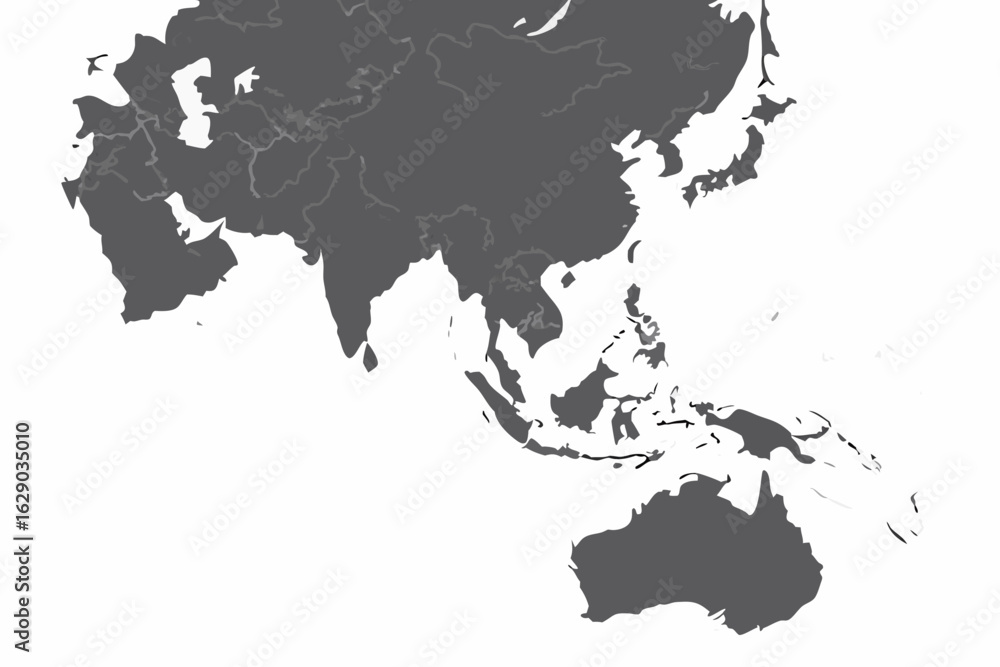 Poster vector detailed gray map showing asia and australia with visible coastlines and geographical feature