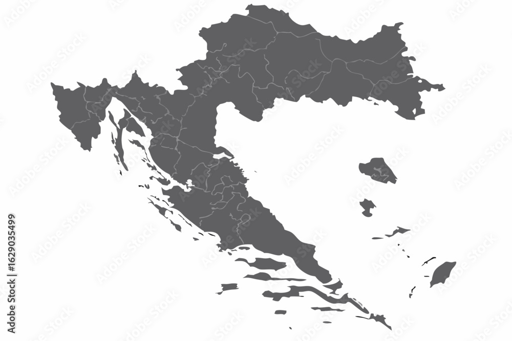 Poster vector detailed map of croatia showcasing its administrative divisions and geographical boundaries p