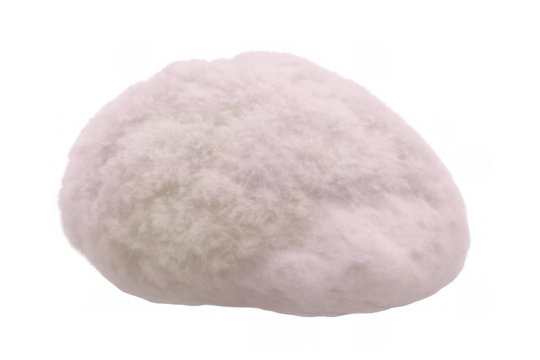 Soft, fluffy white fur ball isolated on a transparent background, perfect for adding a touch of warmth and texture to designs