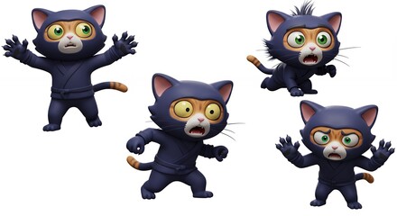 Cartoon cats in costumes poses