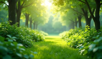 Fototapeta premium Green Forest with Sunlight in Morning