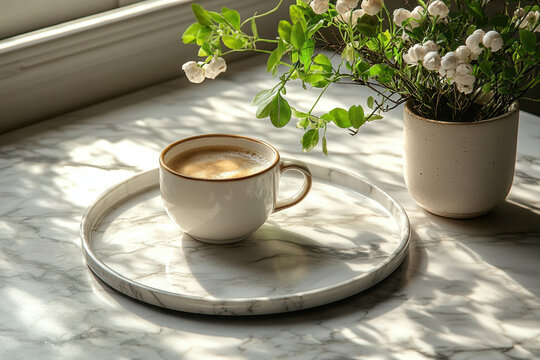 Cup of coffee on marble table