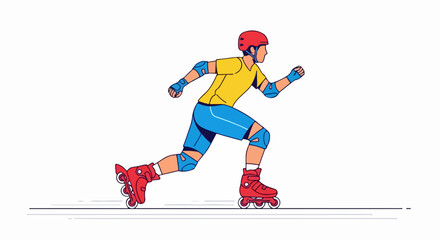 Obraz premium Dynamic athlete in protective gear confidently rollerblading, embracing active lifestyle and urban movement