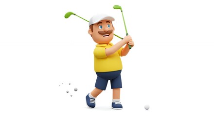 Cartoon golf player swinging club