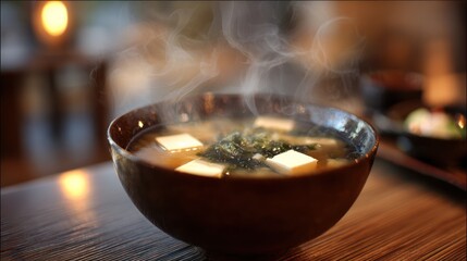 Steaming bowl of miso soup