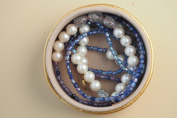 Colorful jewelry collection in a decorative box