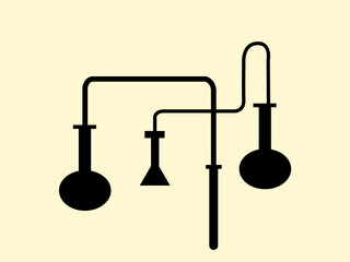 Silhouette of Science and chemistry lab equipment with glass flasks. Chemical laboratory experiment and business medicine. Vector illustration.