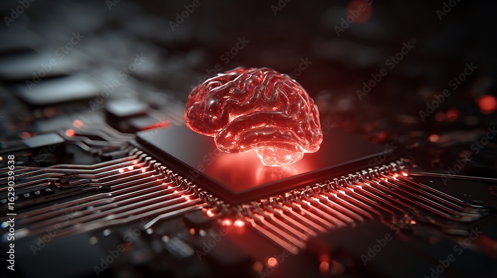 Poster simulated brain on circuit board concept for artificial intelligence