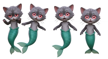 Fototapeta premium Cute cartoon cat mermaids in different poses