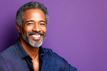 A charming and elegant man exuding positivity. A classy midlife man with a timeless look. A strong and confident man with an engaging smile. A studio shot capturing the essence of a modern man.