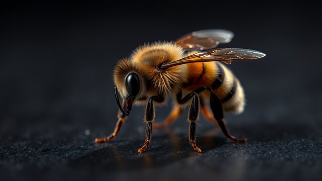 Close-Up of a Honeybee on a Dark Surface - Powered by Adobe