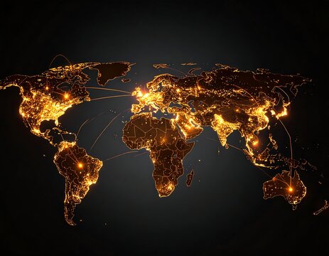 Glowing world map depicting global interconnectedness - Powered by Adobe