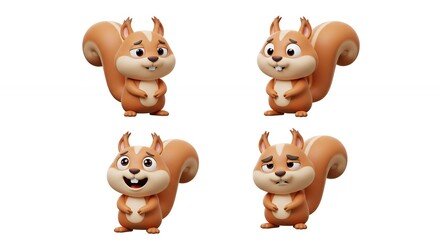 Four animated squirrel illustrations