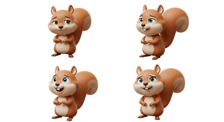 Obraz premium Four cute cartoon squirrel illustrations