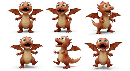 Six cartoon dragons in different poses