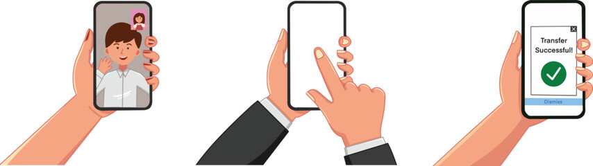 Hands holding smartphones for several purposes