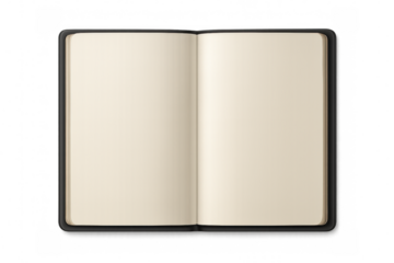 Blank notebook pages spread open, lying on clear surface, representing writing, note-taking, and journaling workspace concept