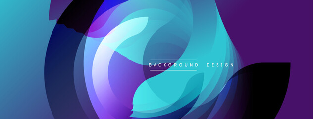 Abstract flowing shapes, vibrant blue, purple hues. Modern design elements create dynamic visual effect. Smooth gradients, elegant composition.