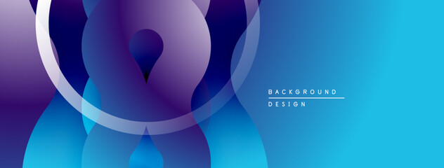 Abstract flowing shapes, vibrant blues, purples create modern background. Minimalist design, smooth gradients offer visual appeal.