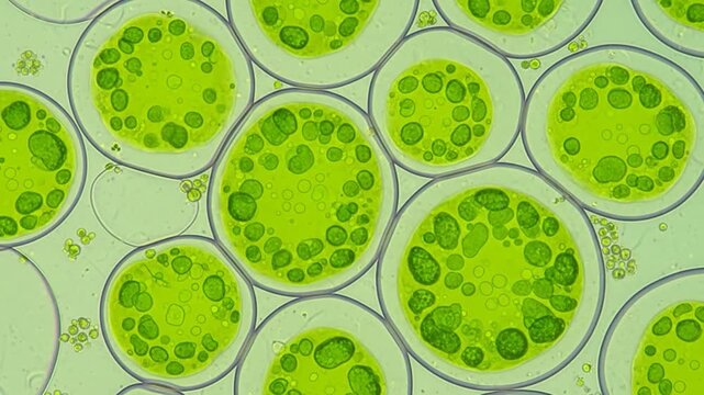 Microscopic Algae Cells: Vibrant Green Life Under the Microscope