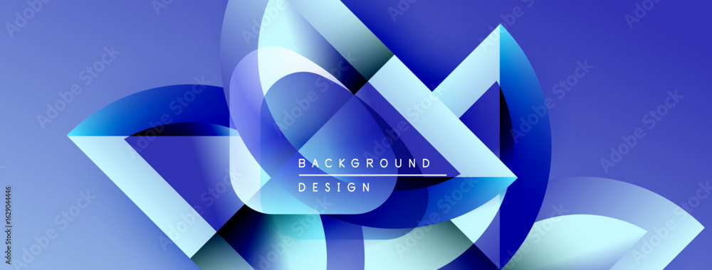 Poster abstract geometric shapes, blue hues, gradient effect. modern design elements create dynamic visual 