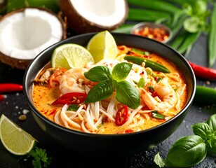 Bowl of vibrant Thai-style soup