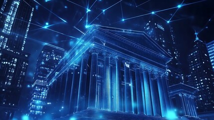 Obraz premium Digital classical building in night cityscape