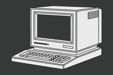 Vintage Desktop Computer with Monitor and Keyboard on Dark Gray Background vintage computer