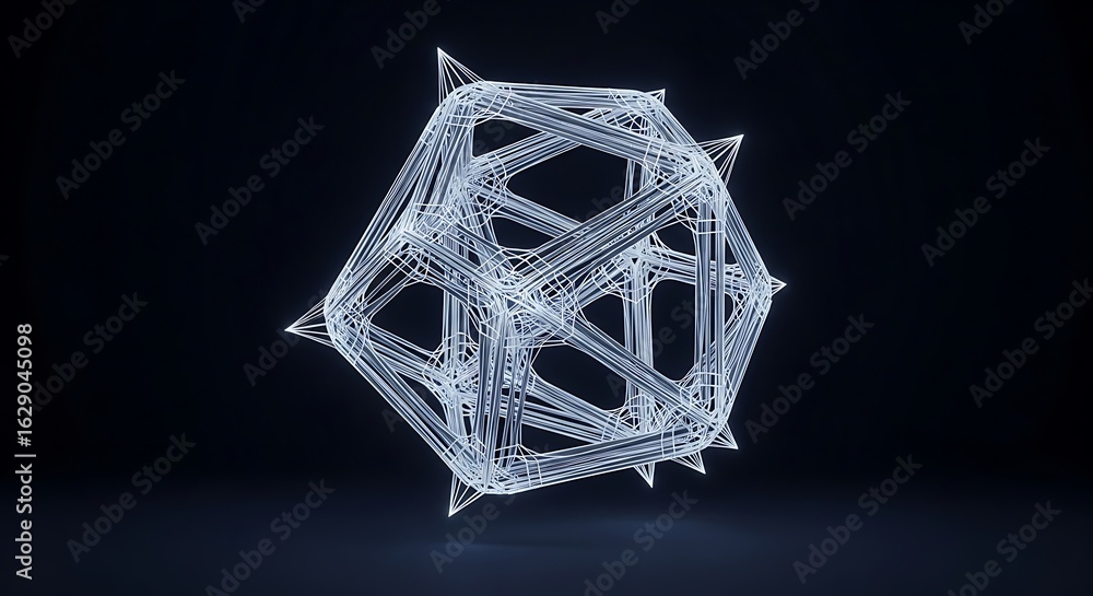 Aufkleber a complex, geometric structure composed of interconnected lines and sharp points, floating against a