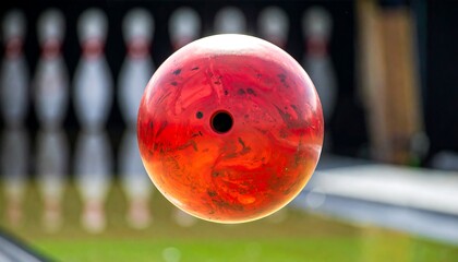 Bowling ball in front of pins