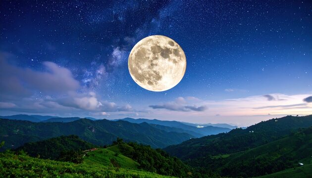 Majestic moonlit mountain vista - Powered by Adobe