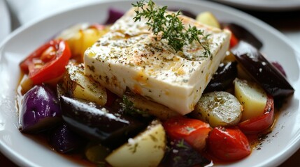 Grilled Feta with Roasted Vegetables.