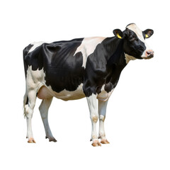 Black and white Holstein cow isolated on transparent background