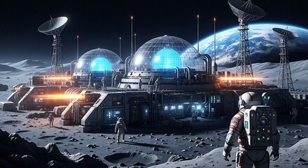 Futuristic nuclear reactor facility on the lunar surface