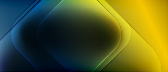 Abstract gradient background. Blue, yellow hues blend smoothly. Layered shapes create depth, modern aesthetic. Minimalist design.