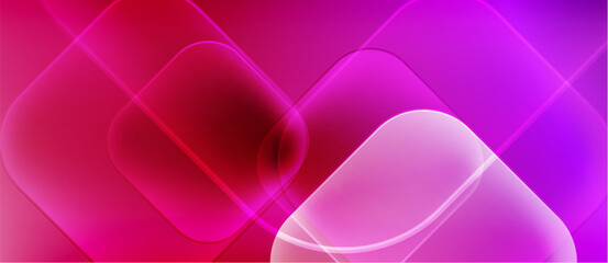 Abstract pink, purple gradients form overlapping squares. Brightness varies creating depth, modern visual effect. Smooth transitions dominate composition.