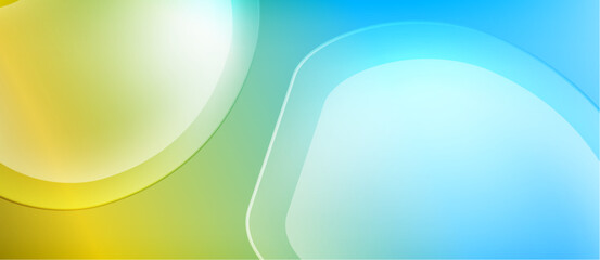 Abstract background features flowing shapes, vibrant colors. Yellow, green, blue blend seamlessly creating soft visual effect.