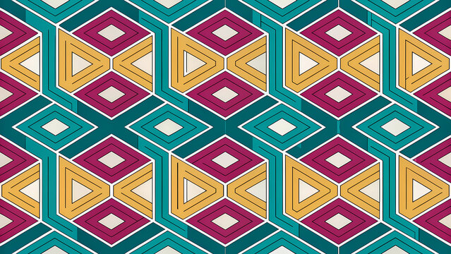 Geometric pattern design seamless vector background with abstract shapes and colorful elements art deco style - Powered by Adobe