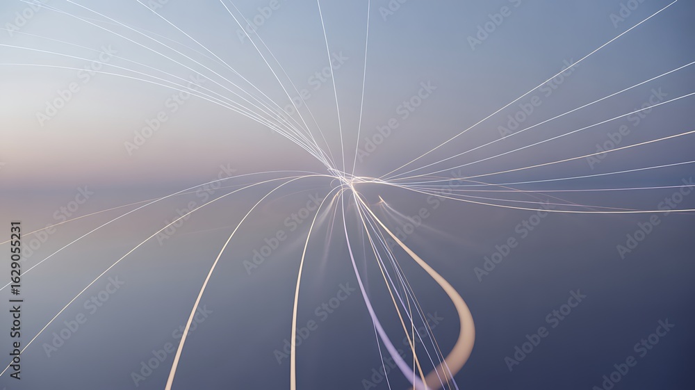 Poster abstract light trails converging in a futuristic network pattern lines streaks