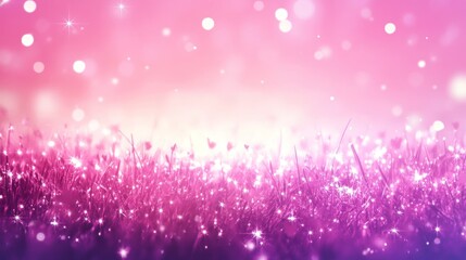 Magical pink and purple glitter grass field background.