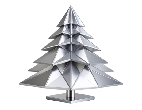 Modern Minimalist Geometric Christmas Tree Topper in Silver Metal, Isometric View, Isolated