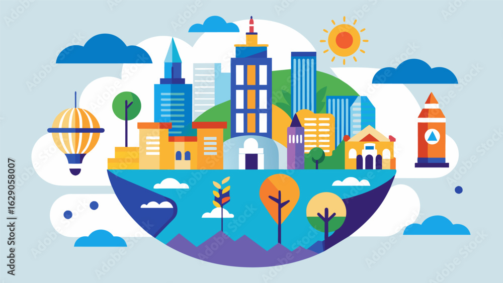 Poster a map of a city with various landmarks with each location representing a therapy session and the ult