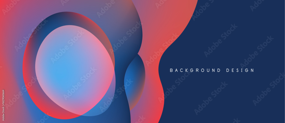 Poster abstract gradients create flowing shapes. blue, red hues blend, forming dynamic background design. m